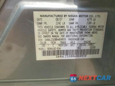Zdjęcie 13 z 13 samochodu: 2008 NISSAN ALTIMA 2.5 VIN:1N4AL21E88N404959 - miniatura