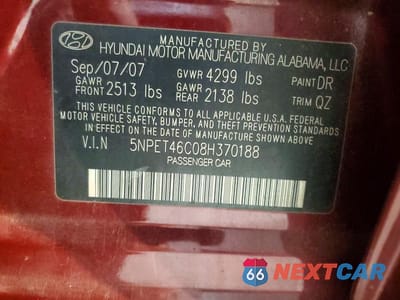 Zdjęcie 12 z 12 samochodu: 2008 HYUNDAI SONATA GLS VIN:5NPET46C08H370188 - miniatura