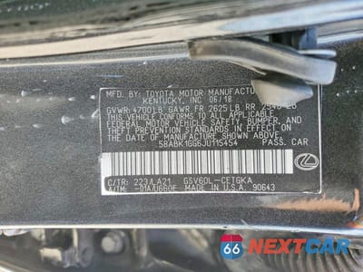Zdjęcie 12 z 12 samochodu: 2018 LEXUS ES 350 VIN:58ABK1GG6JU115454 - miniatura