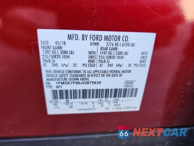 Zdjęcie 12 z 12 samochodu: 2018 FORD EXPLORER LIMITED VIN:1FM5K7F80JGB75830 - miniatura
