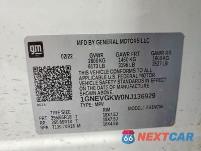 Zdjęcie 13 z 13 samochodu: 2022 CHEVROLET TRAVERSE LT VIN:1GNEVGKW0NJ136929 - miniatura