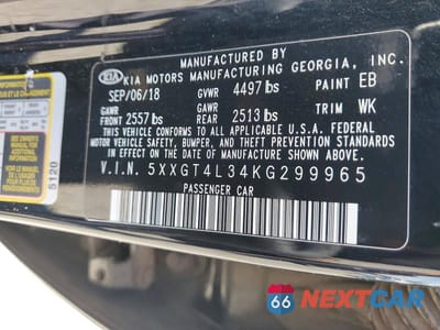 Zdjęcie 12 z 12 samochodu: 2019 KIA OPTIMA LX VIN:5XXGT4L34KG299965 - miniatura