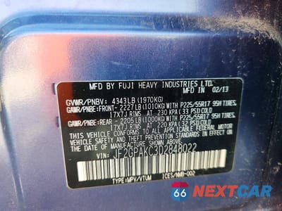 Zdjęcie 13 z 13 samochodu: 2013 SUBARU XV CROSSTREK 2.0 LIMITED VIN:JF2GPAKC3D2848022 - miniatura