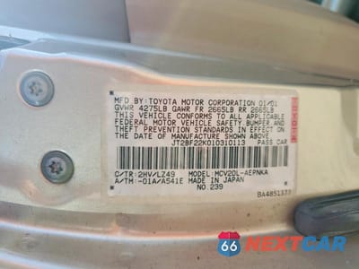 Zdjęcie 12 z 12 samochodu: 2001 TOYOTA CAMRY LE V6 VIN:JT2BF22K010310113 - miniatura
