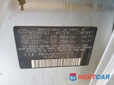Zdjęcie 12 z 12 samochodu: 2008 HYUNDAI ELANTRA GLS VIN:KMHDU46DX8U352610 - miniatura