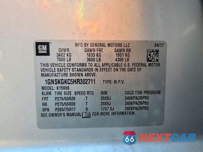 Zdjęcie 13 z 13 samochodu: 2017 CHEVROLET SUBURBAN K1500 LS VIN:1GNSKGKC5HR302711 - miniatura