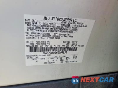 Zdjęcie 12 z 12 samochodu: 2012 FORD TAURUS SEL VIN:1FAHP2HW3CG109850 - miniatura