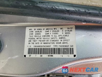 Zdjęcie 12 z 12 samochodu: 2007 ACURA TL VIN:19UUA66247A034667 - miniatura