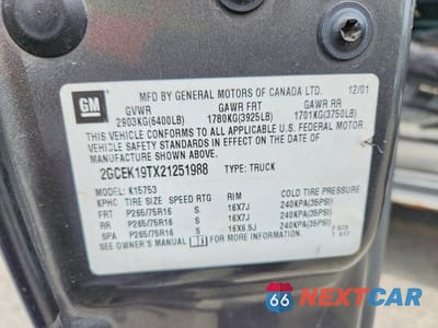 Zdjęcie 12 z 12 samochodu: 2002 CHEVROLET SILVERADO K1500 VIN:2GCEK19TX21251988 - miniatura