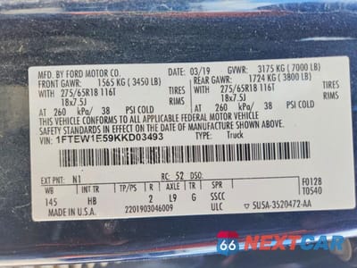 Zdjęcie 12 z 12 samochodu: 2019 FORD F150 SUPERCREW VIN:1FTEW1E59KKD03493 - miniatura