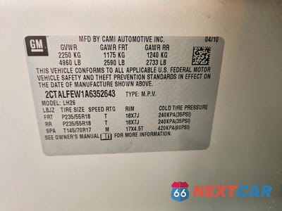 Zdjęcie 12 z 12 samochodu: 2010 GMC TERRAIN SLT VIN:2CTALFEW1A6352643 - miniatura