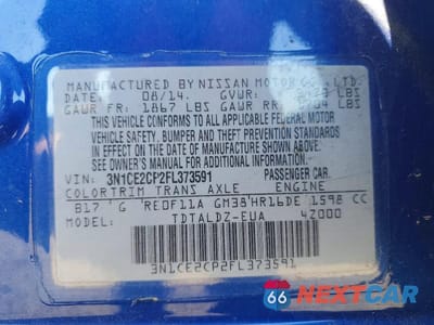 Zdjęcie 12 z 12 samochodu: 2015 NISSAN VERSA NOTE SV VIN:3N1CE2CP2FL373591 - miniatura