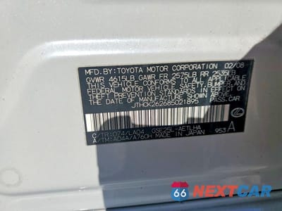 Zdjęcie 12 z 12 samochodu: 2008 LEXUS IS 250 VIN:JTHCK262685021895 - miniatura