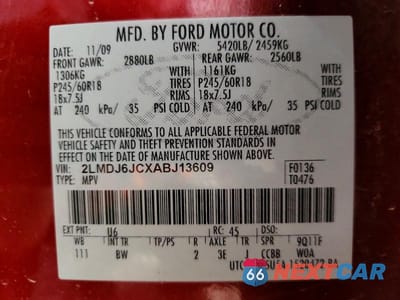 Zdjęcie 12 z 12 samochodu: 2010 LINCOLN MKX VIN:2LMDJ6JCXABJ13609 - miniatura