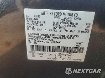 Zdjęcie 13 z 13 samochodu: 2015 FORD EXPLORER SPORT VIN:1FM5K8GTXFGC33460 - miniatura