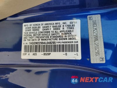 Zdjęcie 12 z 12 samochodu: 2004 HONDA CIVIC EX VIN:1HGEM22994L048295 - miniatura