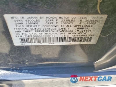 Zdjęcie 12 z 12 samochodu: 2006 ACURA TSX VIN:JH4CL96886C003112 - miniatura
