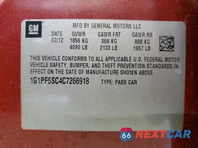 Zdjęcie 12 z 12 samochodu: 2012 CHEVROLET CRUZE LT VIN:1G1PF5SC4C7266918 - miniatura