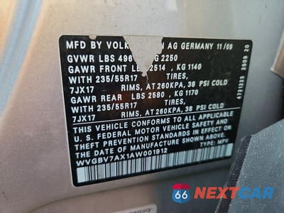 Zdjęcie 12 z 12 samochodu: 2010 VOLKSWAGEN TIGUAN SE VIN:WVGBV7AX1AW001912 - miniatura