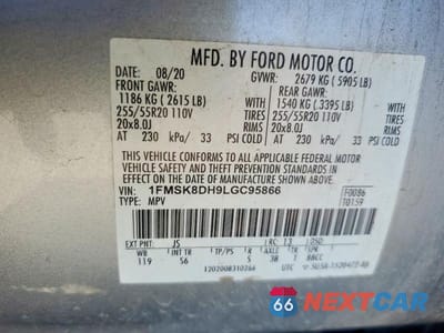 Zdjęcie 13 z 13 samochodu: 2020 FORD EXPLORER XLT VIN:1FMSK8DH9LGC95866 - miniatura