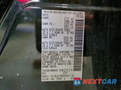 Zdjęcie 13 z 13 samochodu: 2019 NISSAN PATHFINDER SV VIN:5N1DR2MMXKC582525 - miniatura