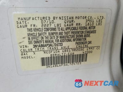 Zdjęcie 12 z 12 samochodu: 2010 NISSAN SENTRA 1.8 S/SV/SR/SL VIN:3N1AB6AP3AL724723 - miniatura