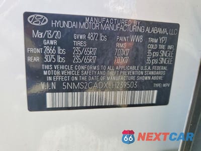 Zdjęcie 13 z 13 samochodu: 2020 HYUNDAI SANTA FE SE VIN:5NMS2CADXLH239503 - miniatura