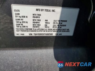 Zdjęcie 12 z 12 samochodu: 2026 TESLA MODEL Y VIN:7SAYGDEEXTA382585 - miniatura