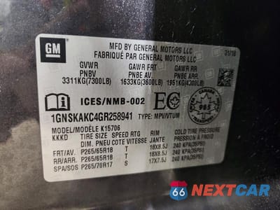 Zdjęcie 13 z 13 samochodu: 2016 CHEVROLET TAHOE K1500 LS VIN:1GNSKAKC4GR258941 - miniatura