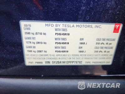 Zdjęcie 12 z 12 samochodu: 2015 TESLA MODEL S 85 VIN:5YJSA1H12FFP79792 - miniatura