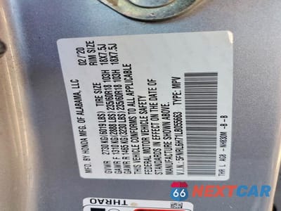 Zdjęcie 13 z 13 samochodu: 2020 HONDA ODYSSEY EXL VIN:5FNRL6H71LB055663 - miniatura