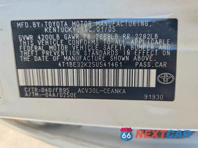 Zdjęcie 12 z 12 samochodu: 2005 TOYOTA CAMRY LE VIN:4T1BE32K25U541461 - miniatura