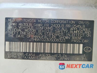 Zdjęcie 12 z 12 samochodu: 2016 LEXUS IS 200T VIN:JTHBA1D23G5008323 - miniatura
