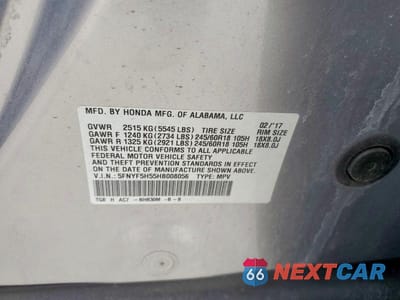 Zdjęcie 13 z 13 samochodu: 2017 HONDA PILOT EXL VIN:5FNYF5H55HB008056 - miniatura