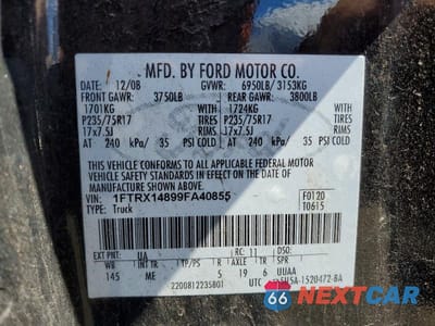 Zdjęcie 12 z 12 samochodu: 2009 FORD F150 SUPER CAB VIN:1FTRX14899FA40855 - miniatura