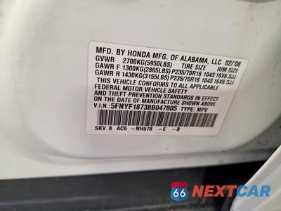 Zdjęcie 14 z 14 samochodu: 2008 HONDA PILOT EXL VIN:5FNYF18738B047805 - miniatura
