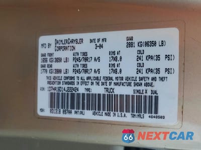 Zdjęcie 12 z 12 samochodu: 2004 DODGE RAM 1500 ST VIN:1D7HA16D14J222424 - miniatura