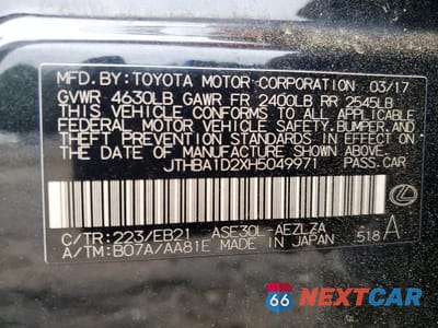 Zdjęcie 12 z 12 samochodu: 2017 LEXUS IS 200T VIN:JTHBA1D2XH5049971 - miniatura