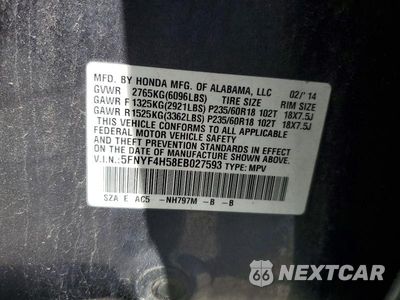 Zdjęcie 13 z 13 samochodu: 2014 HONDA PILOT EXL VIN:5FNYF4H58EB027593 - miniatura