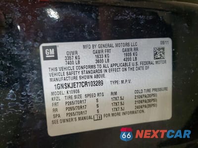 Zdjęcie 13 z 13 samochodu: 2012 CHEVROLET SUBURBAN K1500 LT VIN:1GNSKJE77CR103289 - miniatura