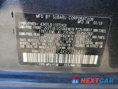 Zdjęcie 14 z 14 samochodu: 2019 SUBARU CROSSTREK PREMIUM VIN:JF2GTAEC4K8297343 - miniatura