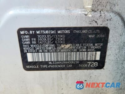 Zdjęcie 12 z 12 samochodu: 2017 MITSUBISHI MIRAGE SE VIN:ML32A4HJXHH006236 - miniatura