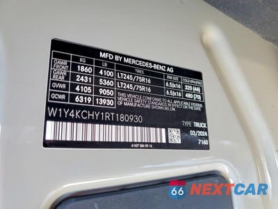 Zdjęcie 13 z 13 samochodu: 2024 MERCEDES BENZ SPRINTER 2500 DELIVERY VAN VIN:W1Y4KCHY1RT180930 - miniatura