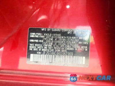 Zdjęcie 14 z 14 samochodu: 2019 SUBARU CROSSTREK VIN:JF2GTAAC4KG382369 - miniatura