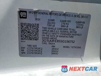 Zdjęcie 12 z 12 samochodu: 2025 GMC SIERRA K1500 AT4X VIN:3GTUUFE85SG156752 - miniatura