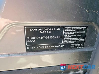 Zdjęcie 12 z 12 samochodu: 2006 SAAB 9-3 VIN:YS3FD49Y061004298 - miniatura
