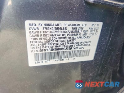 Zdjęcie 13 z 13 samochodu: 2011 HONDA PILOT EXL VIN:5FNYF4H56BB092390 - miniatura