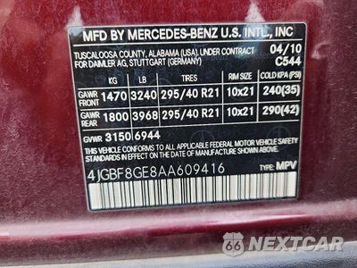 Zdjęcie 12 z 12 samochodu: 2010 MERCEDES-BENZ GL 550 4MATIC VIN:4JGBF8GE8AA609416 - miniatura