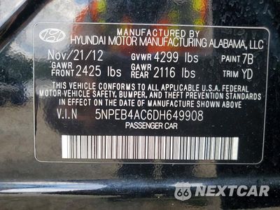 Zdjęcie 13 z 13 samochodu: 2013 HYUNDAI SONATA GLS VIN:5NPEB4AC6DH649908 - miniatura