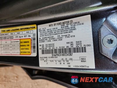 Zdjęcie 12 z 12 samochodu: 2019 FORD FUSION SEL VIN:3FA6P0CD1KR234287 - miniatura